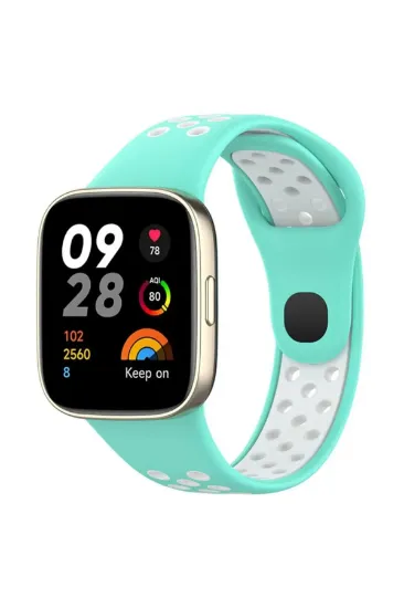 Newface Xiaomi Redmi Watch 3 Spor Delikli Kordon - Turkuaz-Beyaz resmi