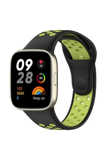 Newface Xiaomi Redmi Watch 3 Spor Delikli Kordon - Siyah-Yeşil resmi