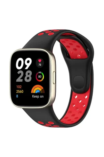 Newface Xiaomi Redmi Watch 3 Spor Delikli Kordon - Siyah-Kırmızı resmi