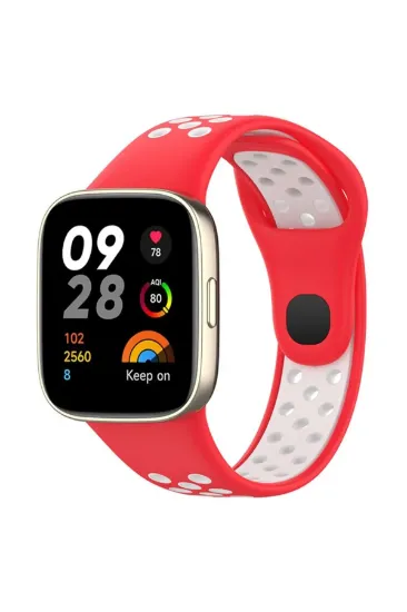 Newface Xiaomi Redmi Watch 3 Spor Delikli Kordon - Kırmızı-Beyaz resmi