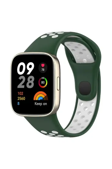 Newface Xiaomi Redmi Watch 3 Spor Delikli Kordon - Haki Yeşil-Beyaz resmi