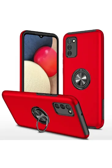 Newface Samsung Galaxy A02S Kılıf Elit Yüzüklü Kapak - Kırmızı resmi