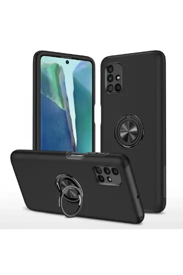 Newface Samsung Galaxy M51 Kılıf Elit Yüzüklü Kapak - Siyah resmi