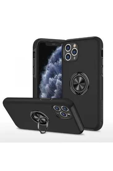 Newface iPhone 11 Pro Max Kılıf Elit Yüzüklü Kapak - Siyah resmi