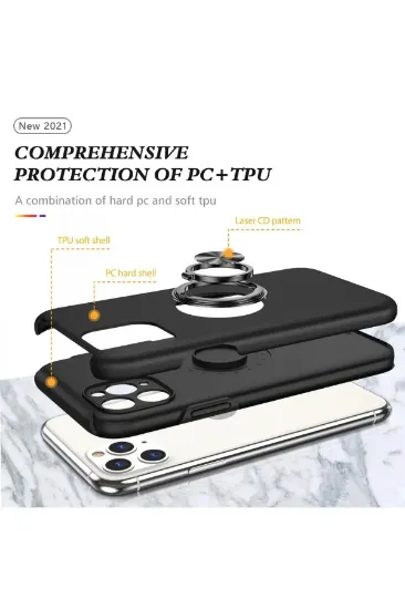 Newface iPhone 11 Pro Max Kılıf Elit Yüzüklü Kapak - Siyah resmi
