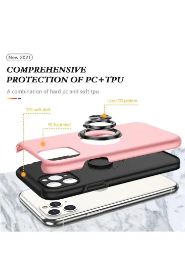 Newface iPhone 11 Pro Max Kılıf Elit Yüzüklü Kapak - Pembe resmi