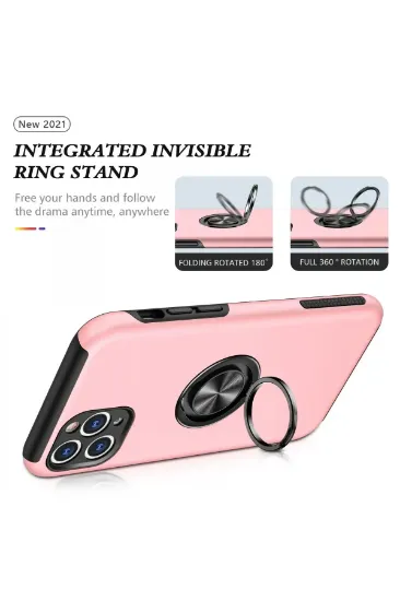 Newface iPhone 11 Pro Max Kılıf Elit Yüzüklü Kapak - Pembe resmi