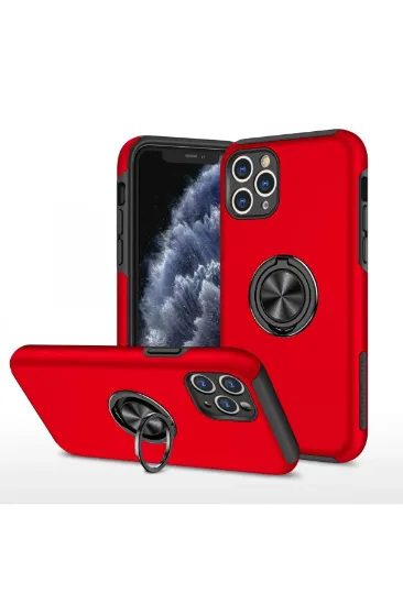 Newface iPhone 11 Pro Max Kılıf Elit Yüzüklü Kapak - Kırmızı resmi