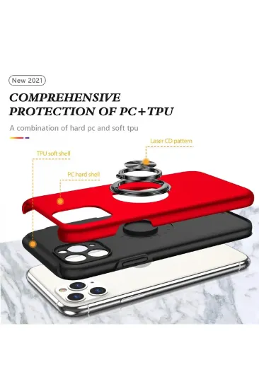 Newface iPhone 11 Pro Max Kılıf Elit Yüzüklü Kapak - Kırmızı resmi
