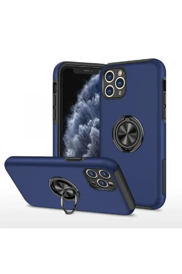 Newface iPhone 11 Pro Max Kılıf Elit Yüzüklü Kapak - Lacivert resmi