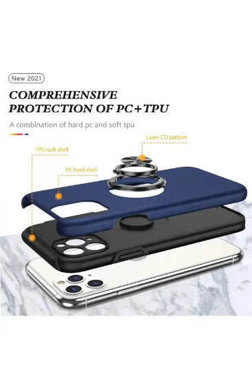 Newface iPhone 11 Pro Max Kılıf Elit Yüzüklü Kapak - Lacivert resmi
