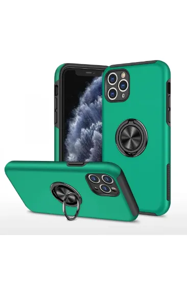 Newface iPhone 11 Pro Max Kılıf Elit Yüzüklü Kapak - Yeşil resmi