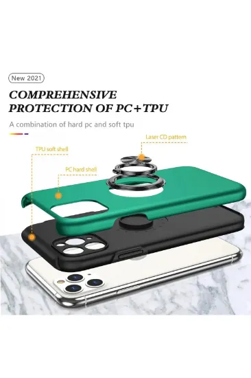 Newface iPhone 11 Pro Max Kılıf Elit Yüzüklü Kapak - Yeşil resmi