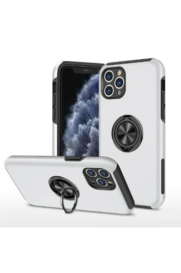 Newface iPhone 11 Pro Max Kılıf Elit Yüzüklü Kapak - Gümüş resmi