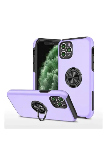 Newface iPhone 11 Pro Max Kılıf Elit Yüzüklü Kapak - Mor resmi