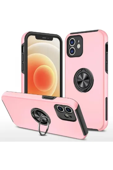 Newface iPhone 12 Mini Kılıf Elit Yüzüklü Kapak - Pembe resmi