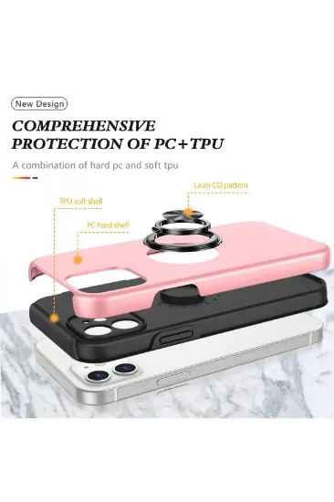 Newface iPhone 12 Mini Kılıf Elit Yüzüklü Kapak - Pembe resmi