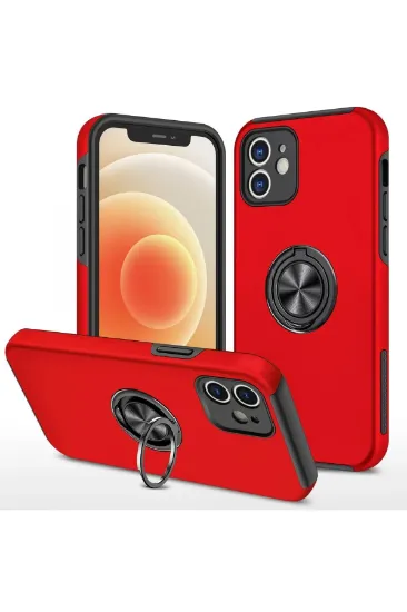 Newface iPhone 12 Mini Kılıf Elit Yüzüklü Kapak - Kırmızı resmi