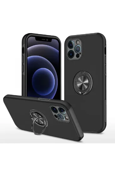 Newface iPhone 12 Pro Max Kılıf Elit Yüzüklü Kapak - Siyah resmi