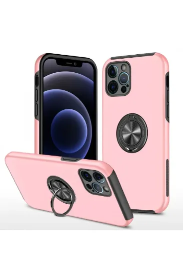 Newface iPhone 12 Pro Max Kılıf Elit Yüzüklü Kapak - Pembe resmi