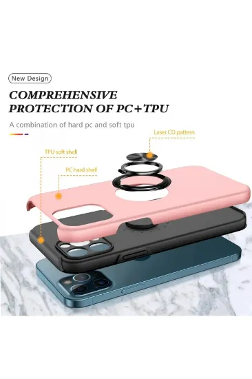 Newface iPhone 12 Pro Max Kılıf Elit Yüzüklü Kapak - Pembe resmi