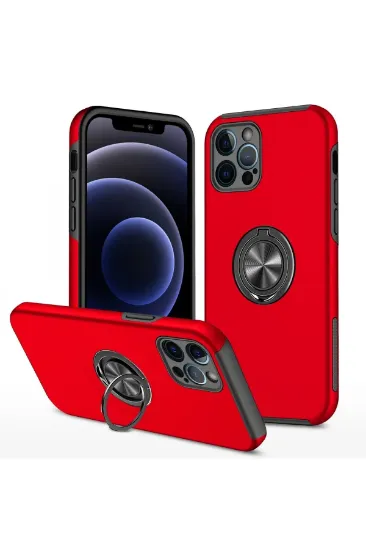 Newface iPhone 12 Pro Max Kılıf Elit Yüzüklü Kapak - Kırmızı resmi