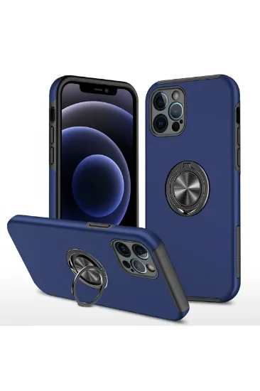 Newface iPhone 12 Pro Max Kılıf Elit Yüzüklü Kapak - Lacivert resmi