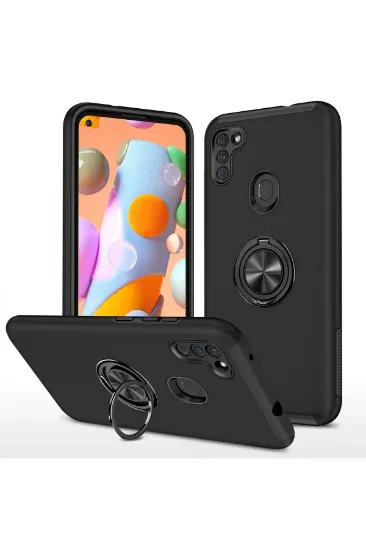 Newface Samsung Galaxy A11 Kılıf Elit Yüzüklü Kapak - Siyah resmi