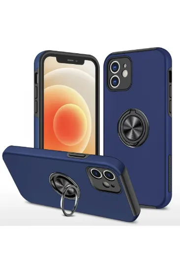 Newface iPhone 12 Kılıf Elit Yüzüklü Kapak - Lacivert resmi