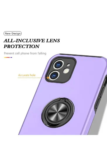 Newface iPhone 12 Kılıf Elit Yüzüklü Kapak - Mor resmi