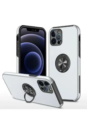 Newface iPhone 12 Pro Kılıf Elit Yüzüklü Kapak - Gümüş resmi