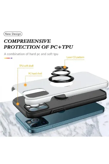 Newface iPhone 12 Pro Kılıf Elit Yüzüklü Kapak - Gümüş resmi