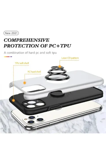 Newface iPhone 11 Pro Kılıf Elit Yüzüklü Kapak - Gümüş resmi