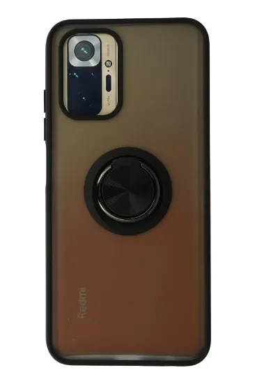 Newface Xiaomi Redmi Note 10 Kılıf Montreal Yüzüklü Silikon Kapak - Siyah resmi