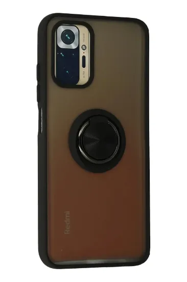 Newface Xiaomi Redmi Note 10 Kılıf Montreal Yüzüklü Silikon Kapak - Siyah resmi