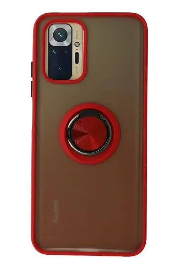 Newface Xiaomi Redmi Note 10 Kılıf Montreal Yüzüklü Silikon Kapak - Kırmızı resmi