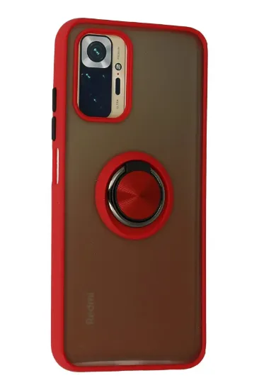 Newface Xiaomi Redmi Note 10 Kılıf Montreal Yüzüklü Silikon Kapak - Kırmızı resmi