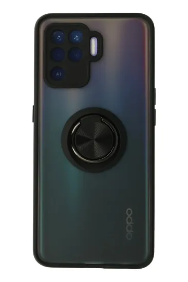 Newface Oppo Reno 5 Lite Kılıf Montreal Yüzüklü Silikon Kapak - Siyah resmi