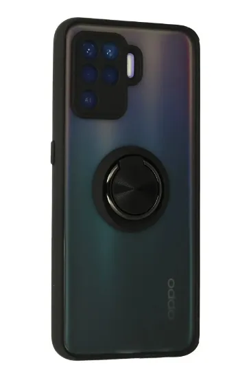 Newface Oppo Reno 5 Lite Kılıf Montreal Yüzüklü Silikon Kapak - Siyah resmi