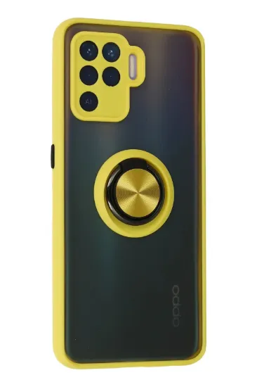 Newface Oppo Reno 5 Lite Kılıf Montreal Yüzüklü Silikon Kapak - Sarı resmi