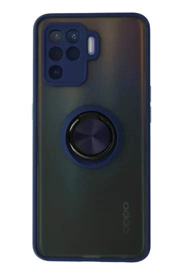 Newface Oppo Reno 5 Lite Kılıf Montreal Yüzüklü Silikon Kapak - Lacivert resmi