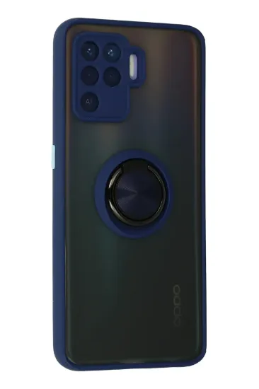 Newface Oppo Reno 5 Lite Kılıf Montreal Yüzüklü Silikon Kapak - Lacivert resmi