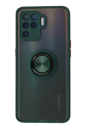 Newface Oppo Reno 5 Lite Kılıf Montreal Yüzüklü Silikon Kapak - Yeşil resmi