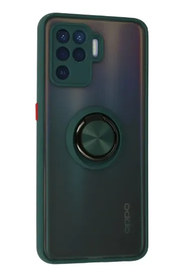 Newface Oppo Reno 5 Lite Kılıf Montreal Yüzüklü Silikon Kapak - Yeşil resmi