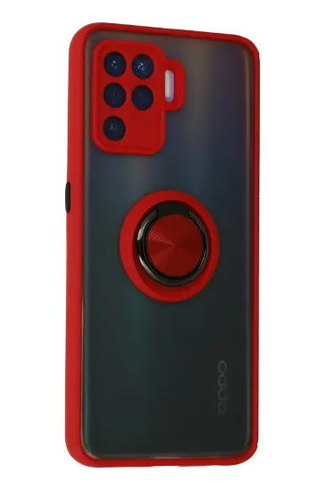 Newface Oppo Reno 5 Lite Kılıf Montreal Yüzüklü Silikon Kapak - Kırmızı resmi