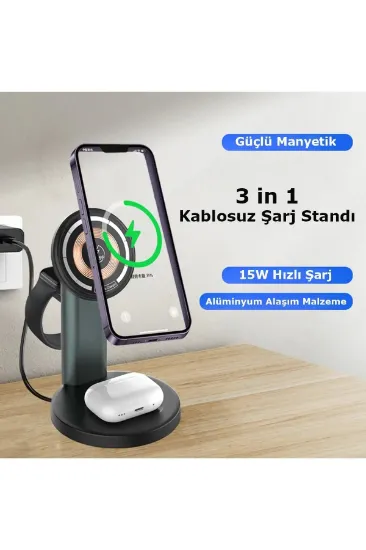 Newface S36-A 3in1 Kablosuz Şarj Masaüstü Set - Siyah resmi