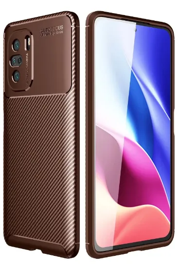 Newface Xiaomi Poco F3 Kılıf Auto Focus Karbon Kapak - Kahverengi resmi