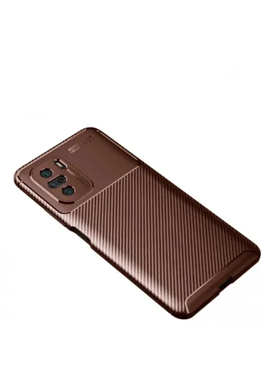 Newface Xiaomi Poco F3 Kılıf Auto Focus Karbon Kapak - Kahverengi resmi