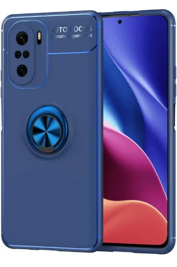 Newface Xiaomi Poco F3 Kılıf Range Yüzüklü Silikon - Mavi resmi
