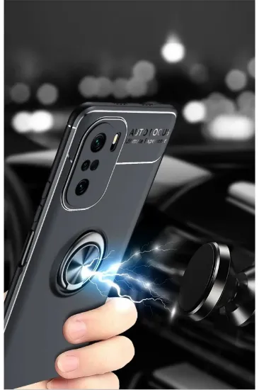 Newface Xiaomi Poco F3 Kılıf Range Yüzüklü Silikon - Mavi resmi